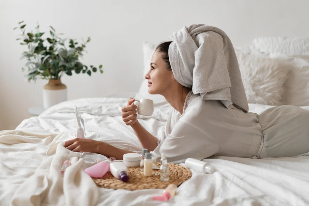 femme qui fais sa routine matinale